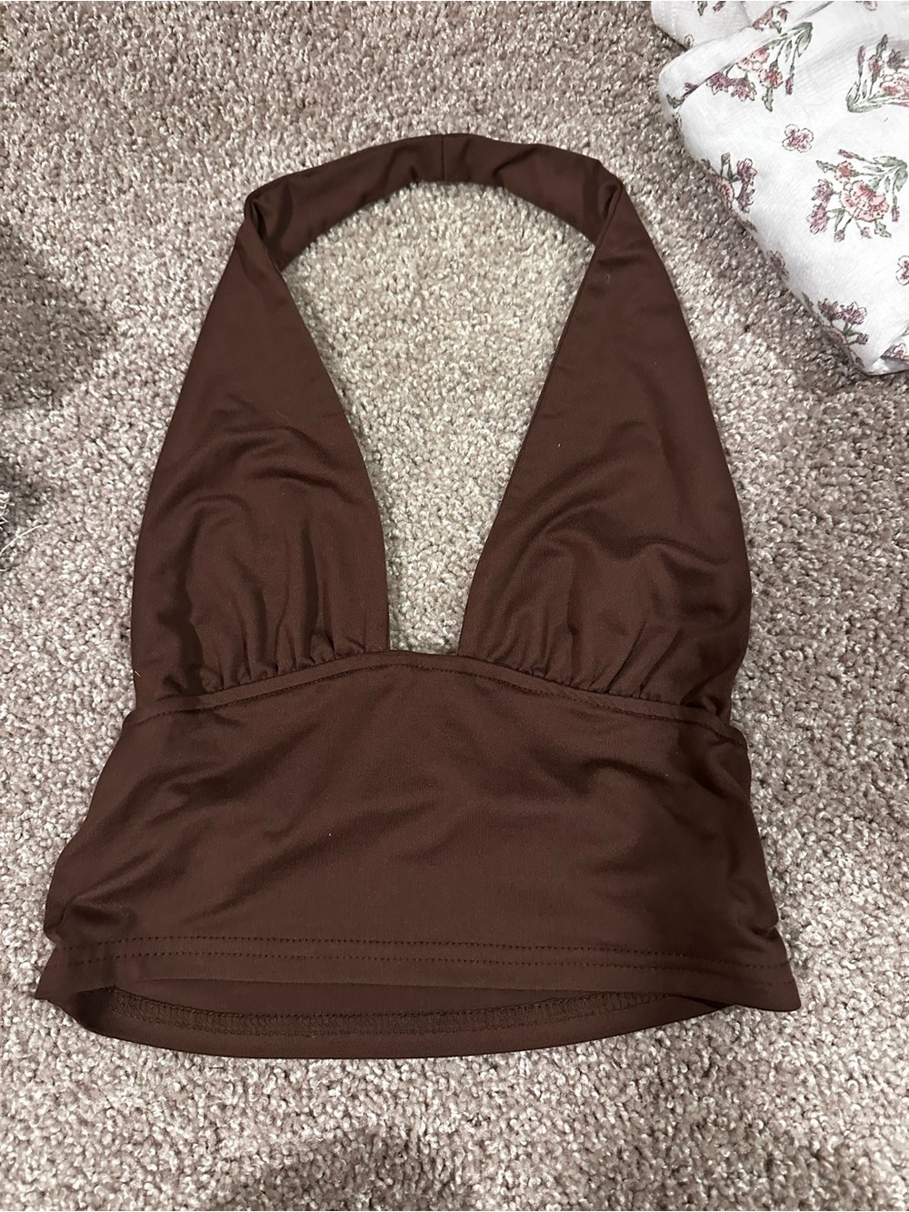 SHEIN Brown Halter V-Neck Crop Top